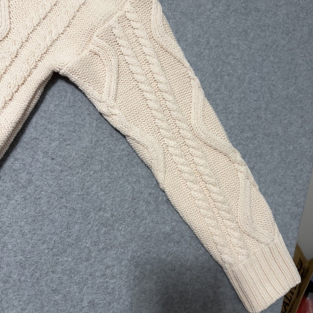 Trendy Queen Pullover Chunky Cableknit Cabincore Sweater Cream Stretch Cozy Sz L - Picture 9 of 11